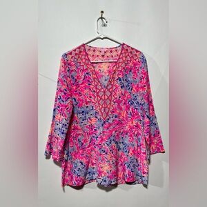 Lilly‎ Pulitzer Renato Silk Tunic In Palm Beach Coral Women’s Size Small